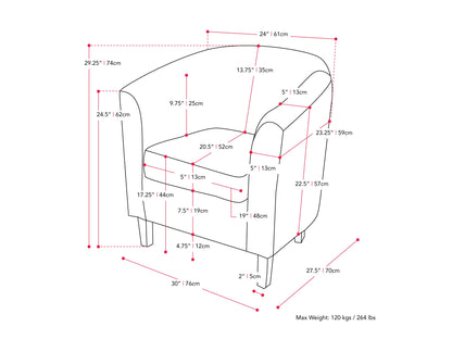 Grey tub accent chair with cushioned seat, wooden legs, and minimalist design.