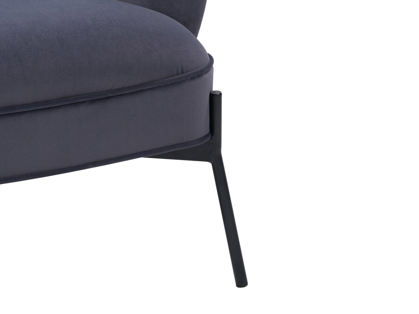 Modern grey wingback accent chair with tufted backrest, wooden legs, and plush upholstery.