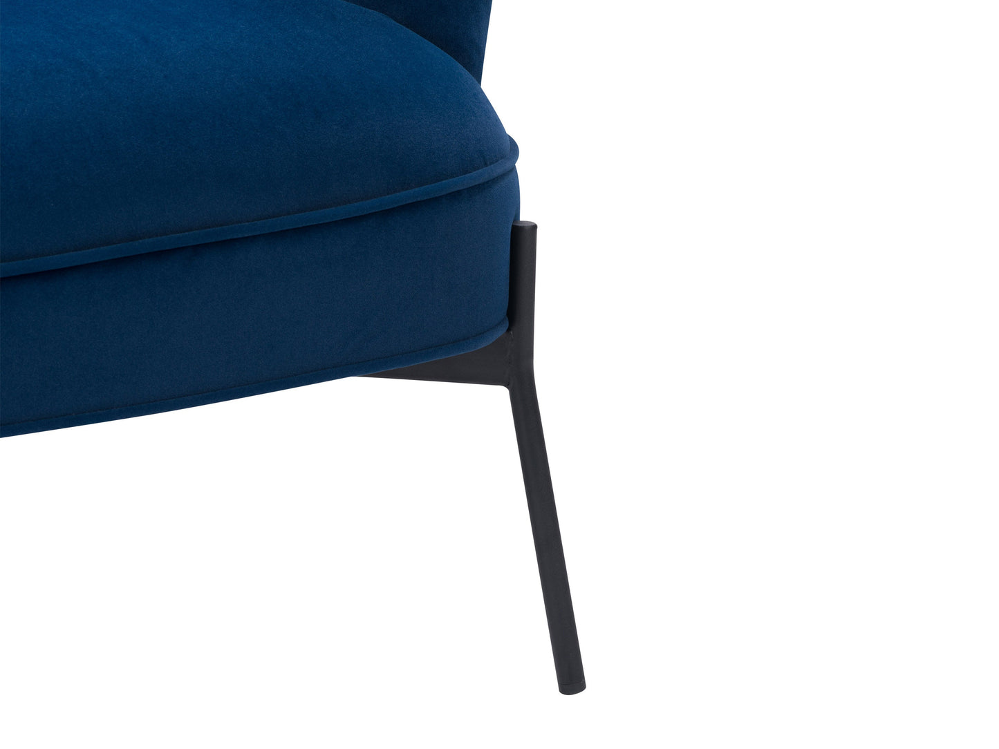 Blue modern wingback accent chair with tufted back, wooden legs, and plush fabric upholstery.