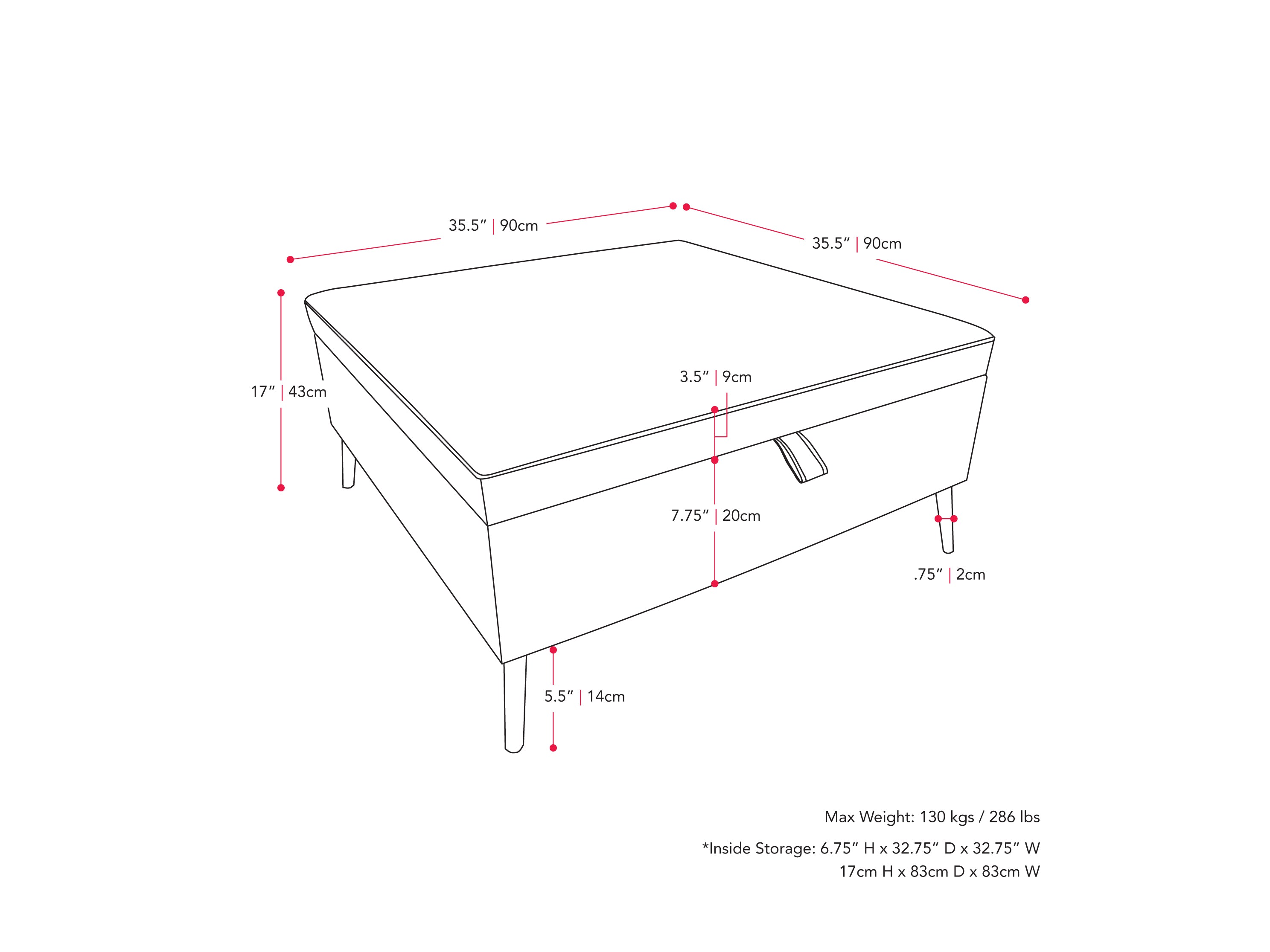 Grey Square Storage Ottoman