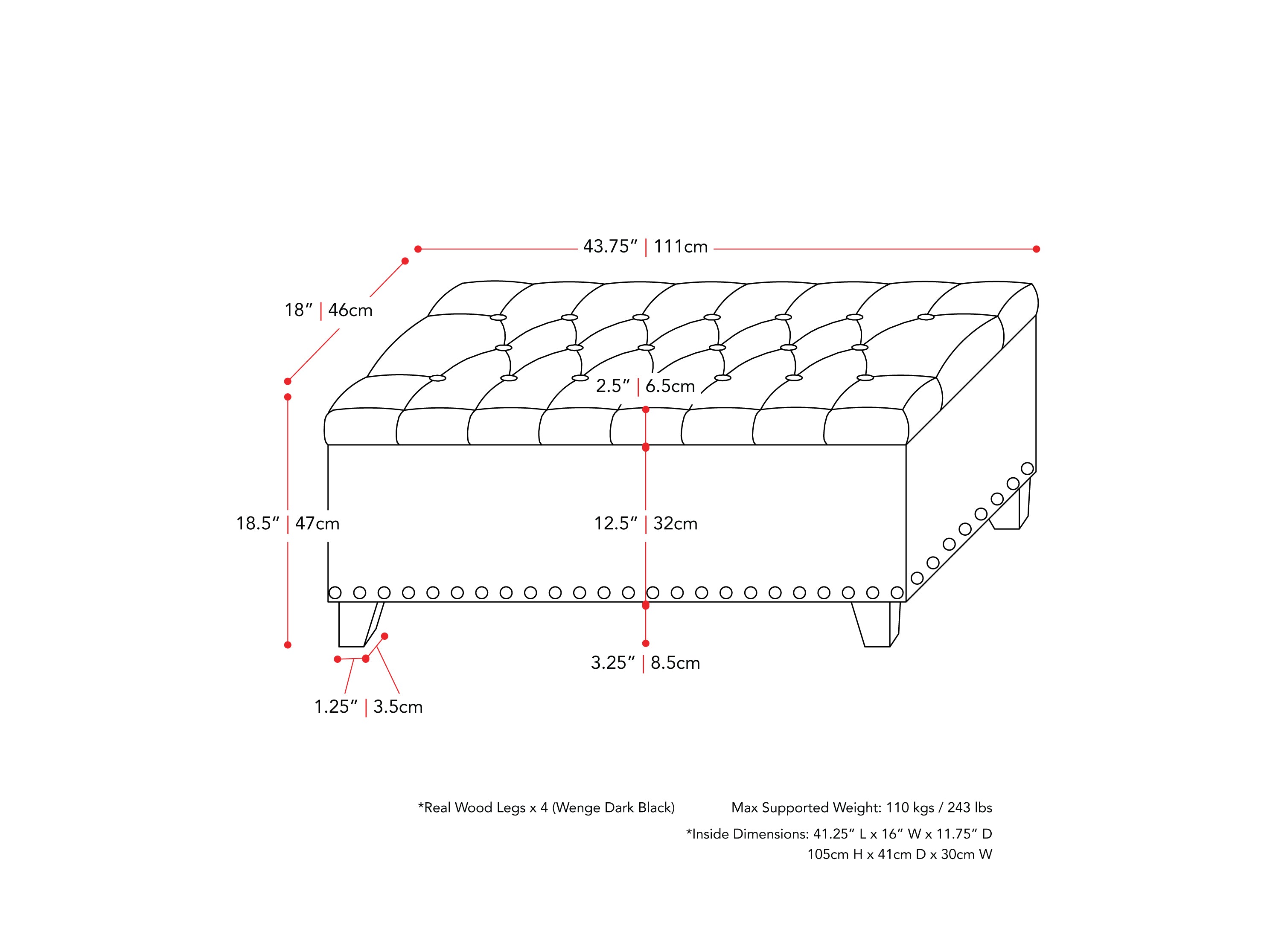 Dark Grey Tufted Storage Bench