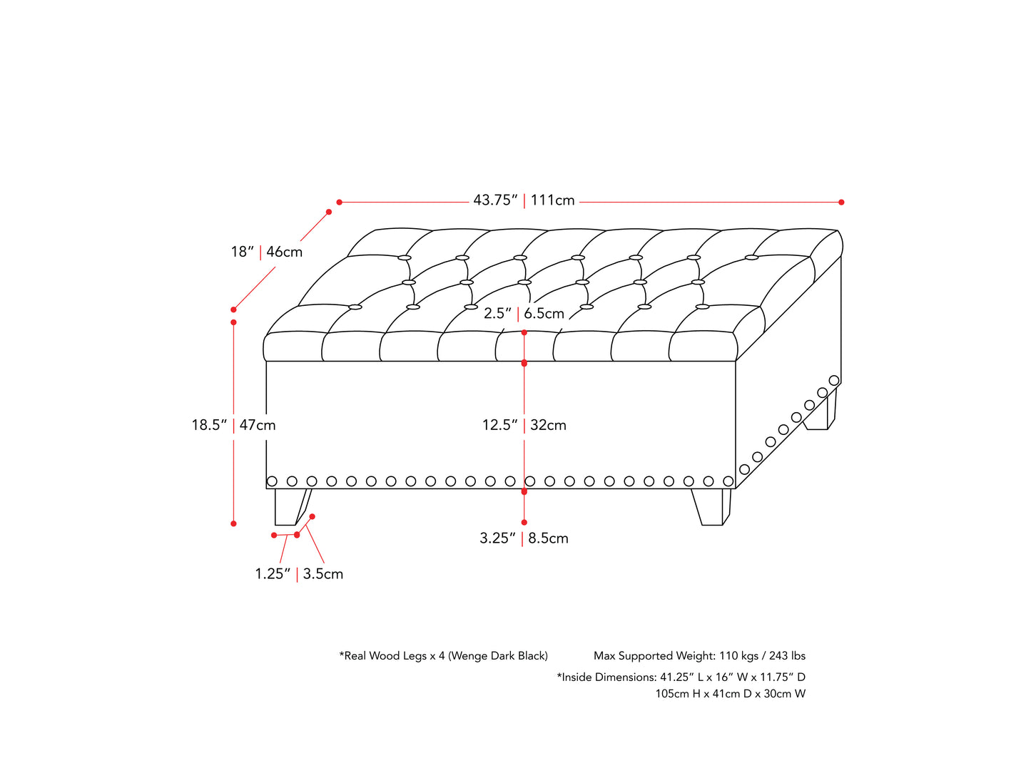 Dark Grey Tufted Storage Bench