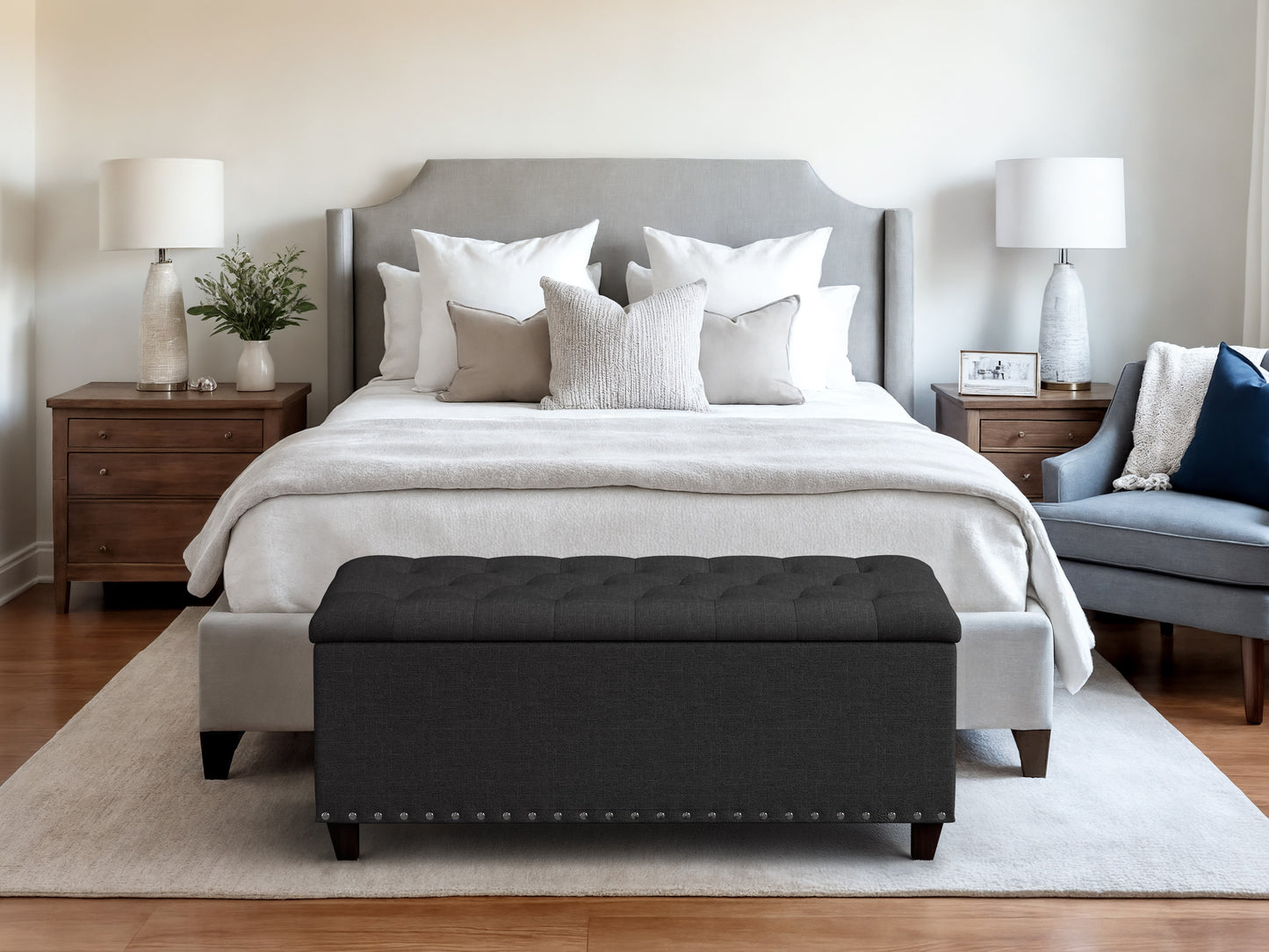 Dark Grey Tufted Storage Bench