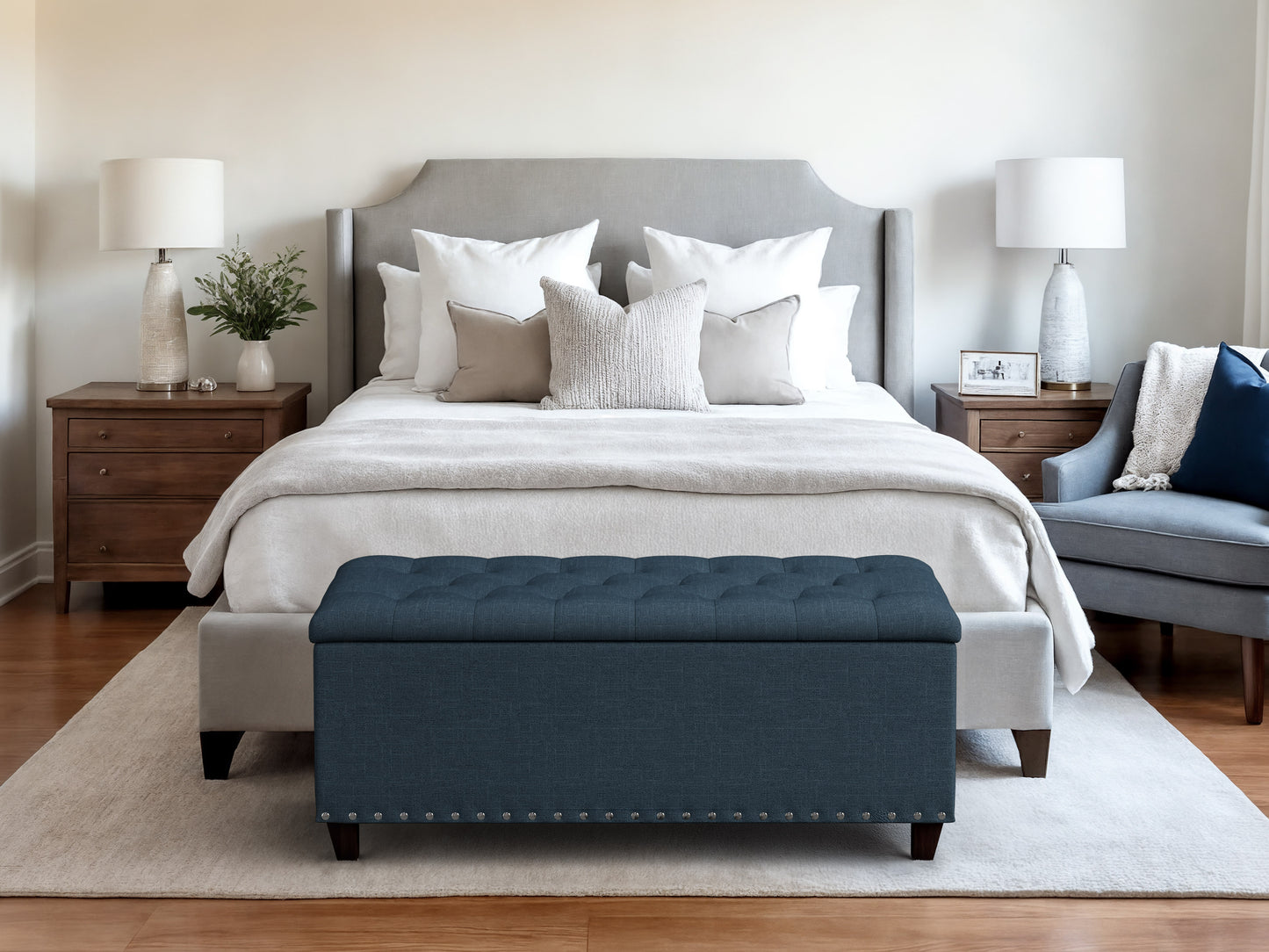 Blue Tufted Storage Bench