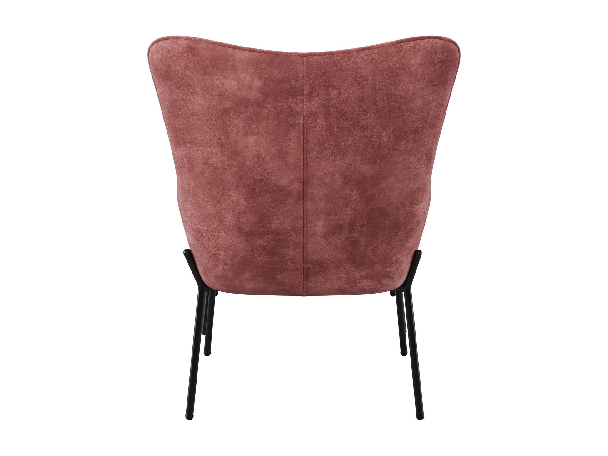 Salmon pink velvet accent chair with matching ottoman, featuring plush cushions and sleek wooden legs.