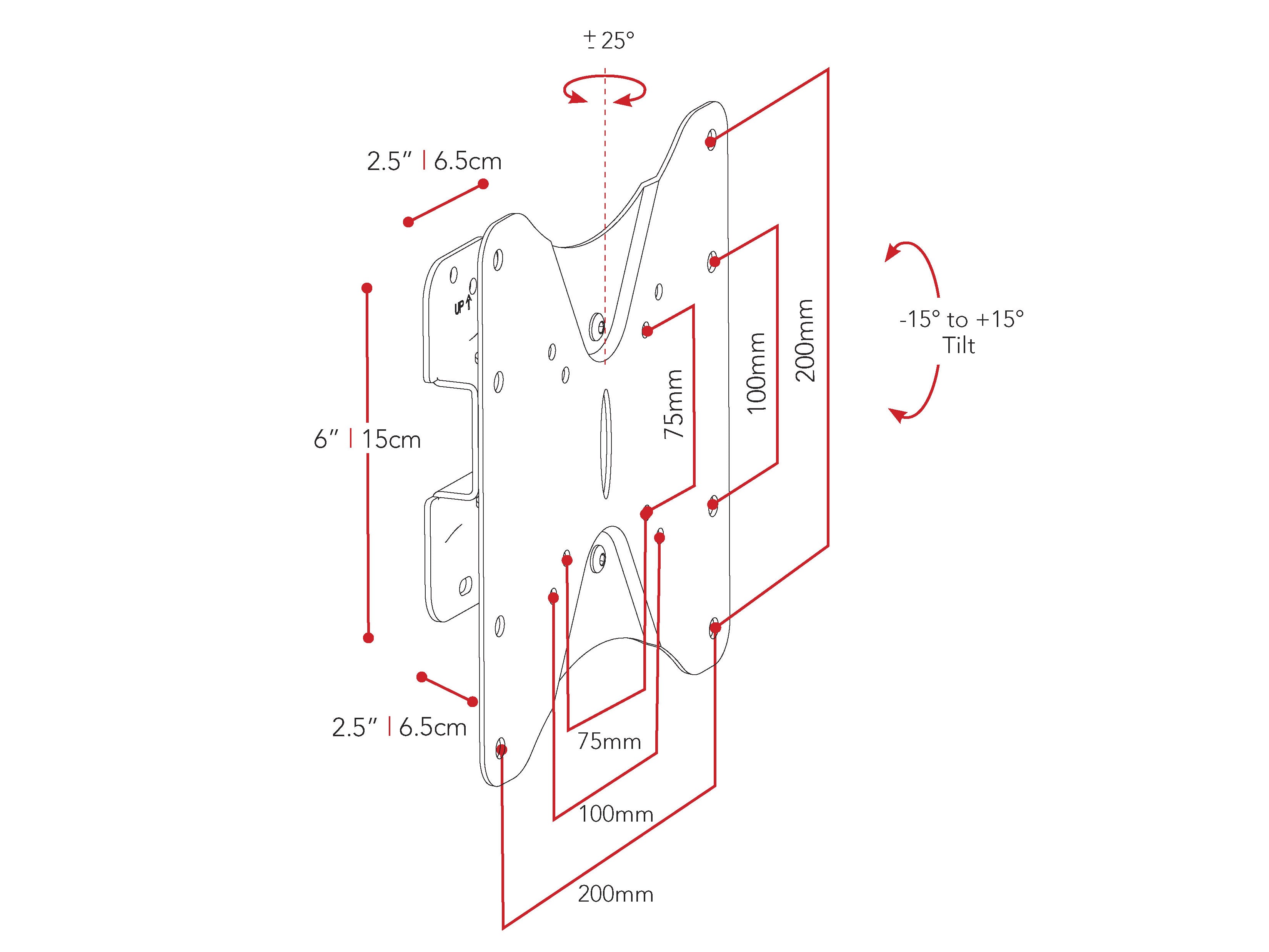 Tilting TV wall mount for 23" - 42" TVs, black steel construction, adjustable tilt for optimal viewing angles, easy installation with included hardware, sleek and modern design.