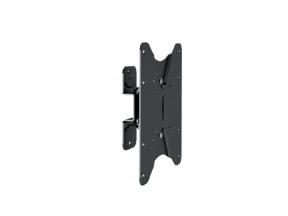 Tilting TV wall mount for 23" - 42" TVs, black steel construction, adjustable tilt feature, sleek low-profile design, easy installation with included hardware, supports up to 77 lbs, ideal for home or office use.