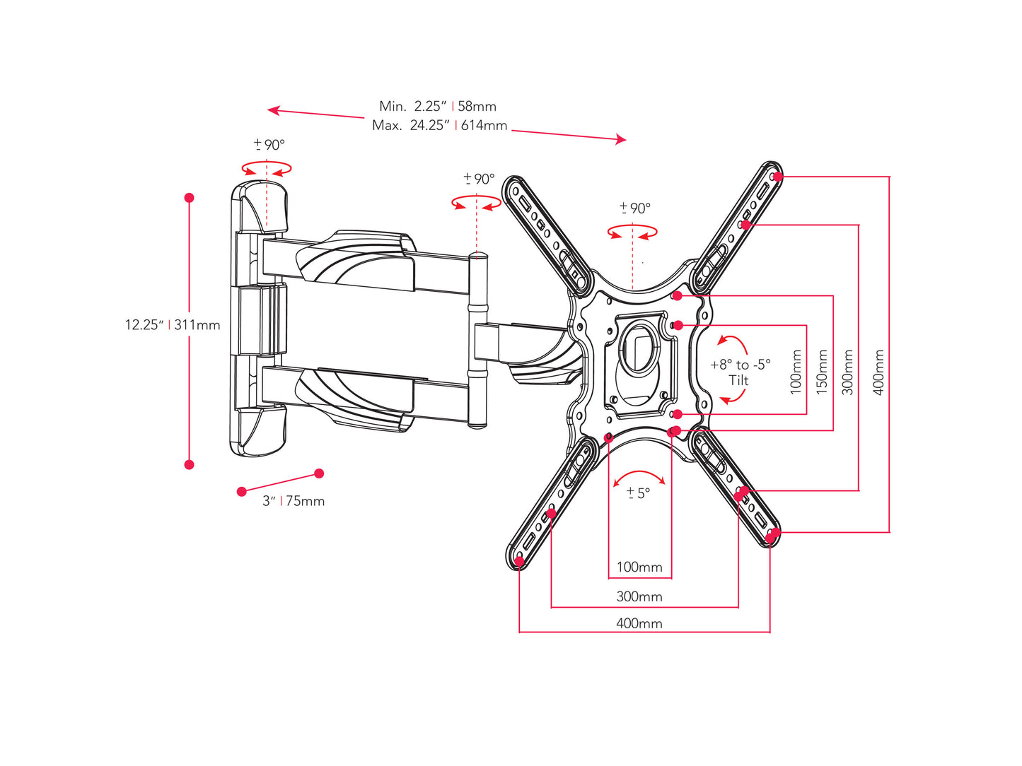 Full Motion TV Wall Mount for 23" - 55" TVs