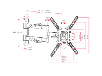 Full Motion TV Wall Mount for 23" - 55" TVs