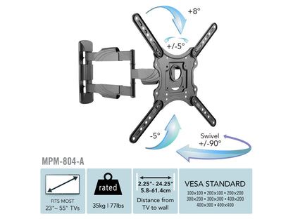 Full Motion TV Wall Mount for 23" - 55" TVs