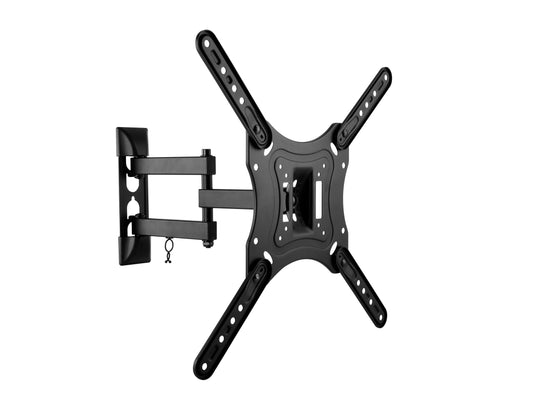 55 inch TV wall mount, adjustable for 23" to 55" TVs, black steel construction, easy installation, tilting and swiveling features for optimal viewing angles, compatible with most TV brands.