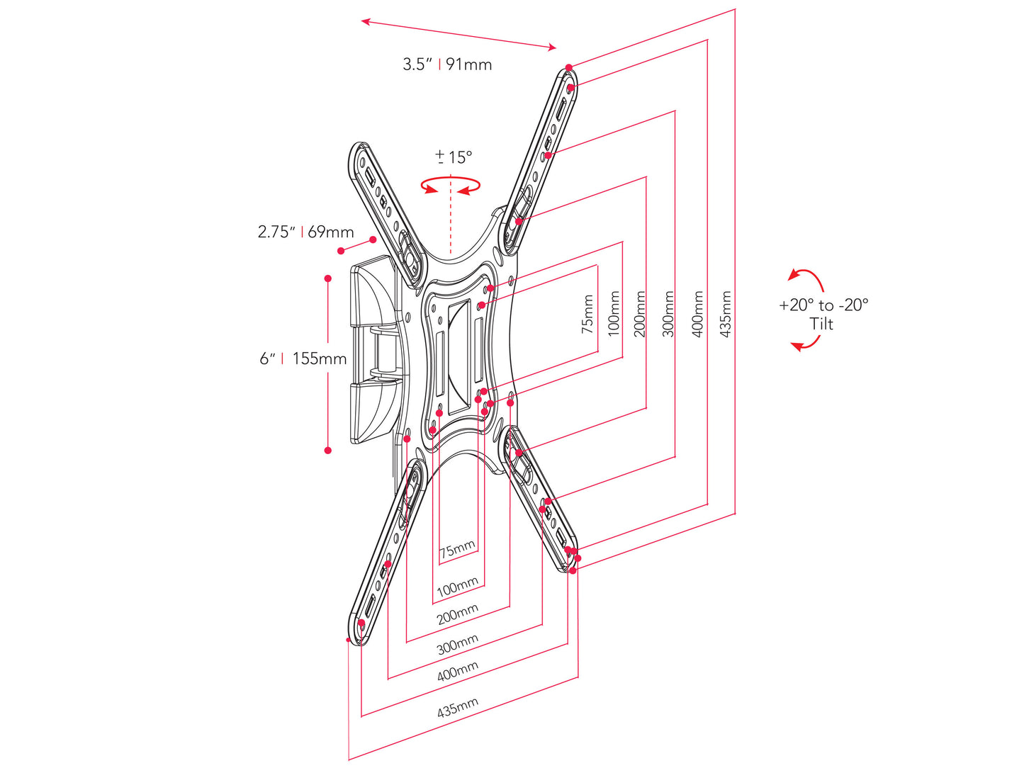 Full Motion TV Wall Mount for 23" - 55" TVs