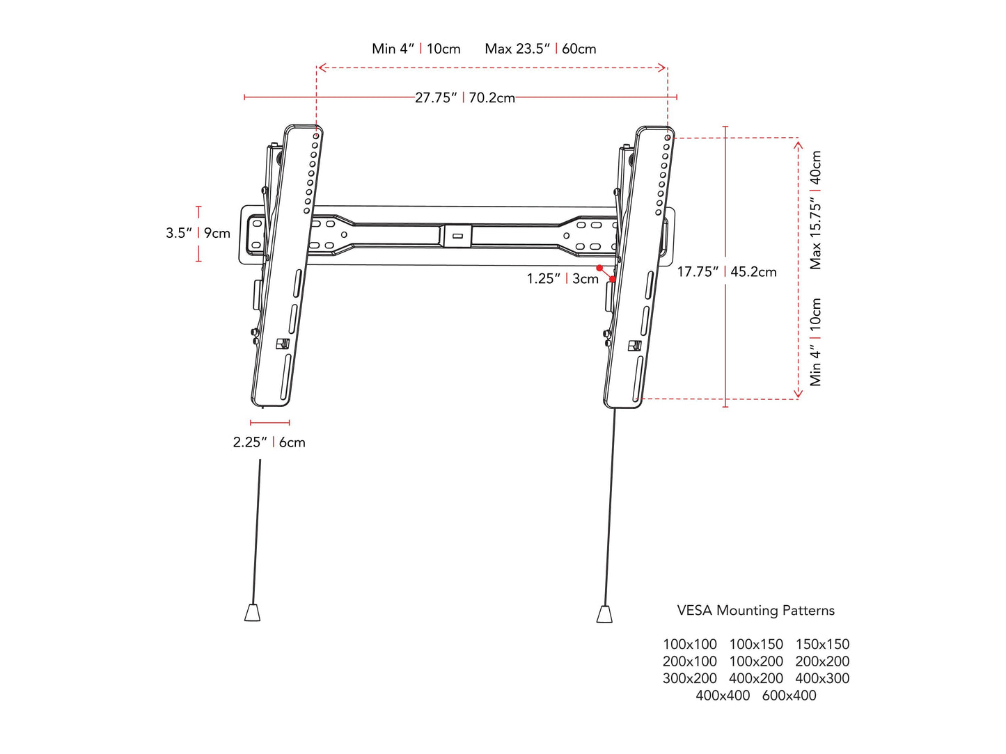 Tilting TV wall mount for 37" - 70" TVs, black steel construction, adjustable tilt angle, secure mounting brackets, compatible with flat and curved screens, easy installation with included hardware.