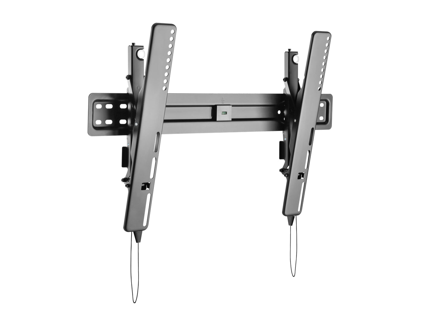 Tilting TV wall mount for 37" - 70" TVs, black steel construction, adjustable angles, slim profile, sturdy bracket design for secure mounting on various wall types.