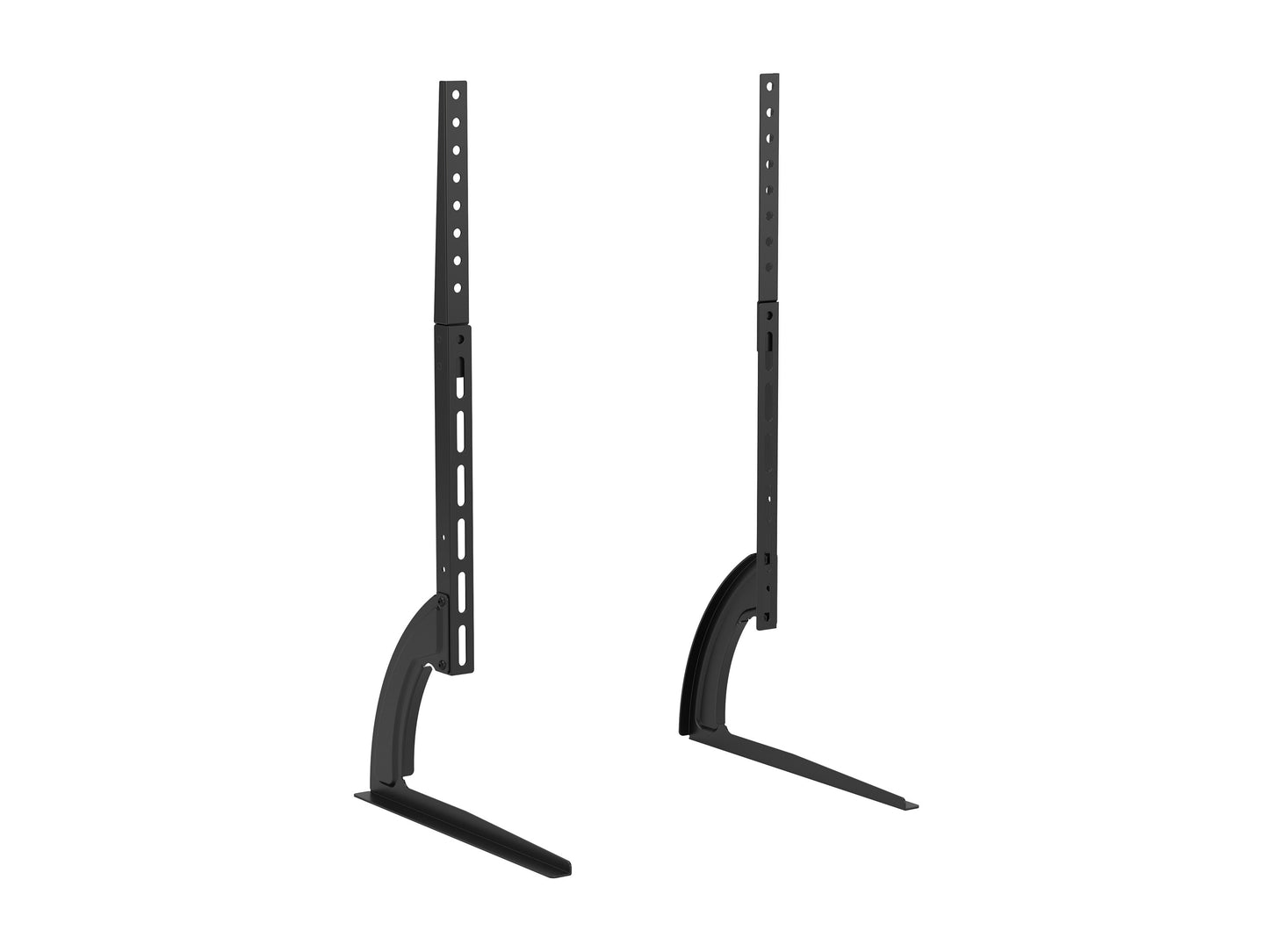 Black TV base stand for TVs up to 70 inches, featuring a sleek metal frame and sturdy design.