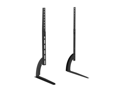 Black TV base stand for TVs up to 70 inches, featuring a sleek metal frame and sturdy design.