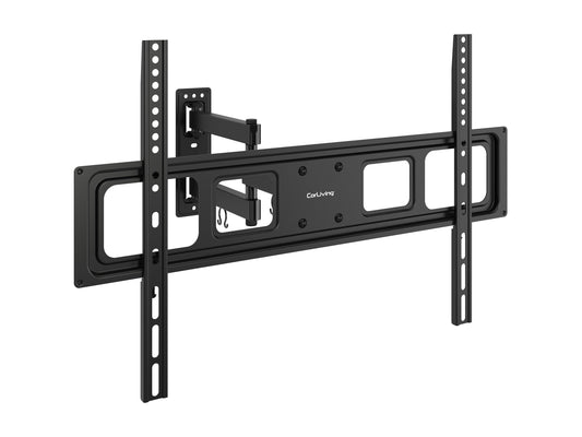 Full motion TV wall mount for up to 70" screens, sleek black design with adjustable arms for versatile viewing angles.