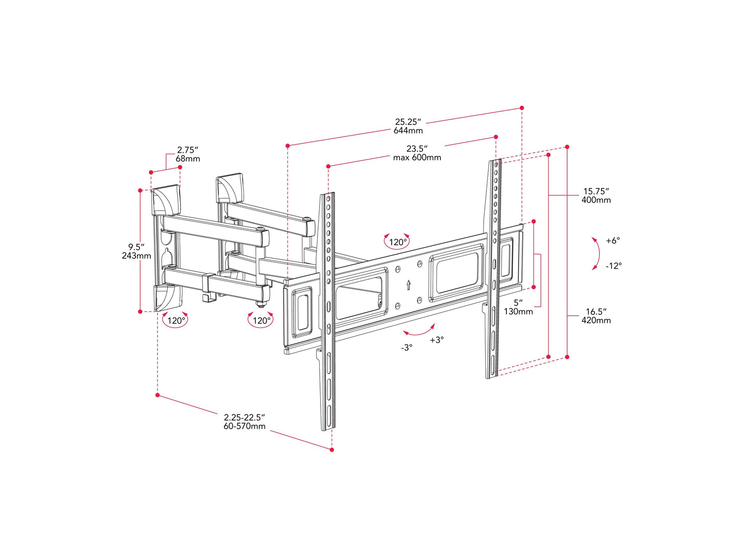 Black corner TV wall mount with adjustable arms and sleek design for flat-screen TVs, space-saving and durable.