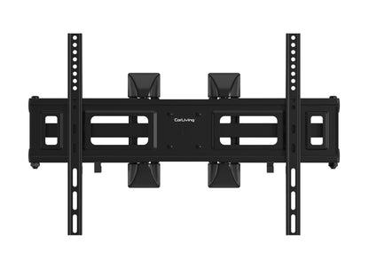 Black corner TV wall mount with adjustable arms, heavy-duty steel construction, and sleek design for flat-screen TVs.