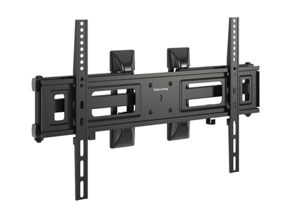 Corner TV wall mount in black steel with adjustable brackets, sleek design, and sturdy construction for flat-screen TVs.