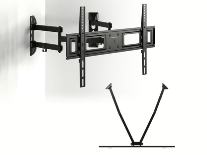 Corner TV wall mount with adjustable brackets, sleek black finish, and sturdy construction for flat-screen televisions.