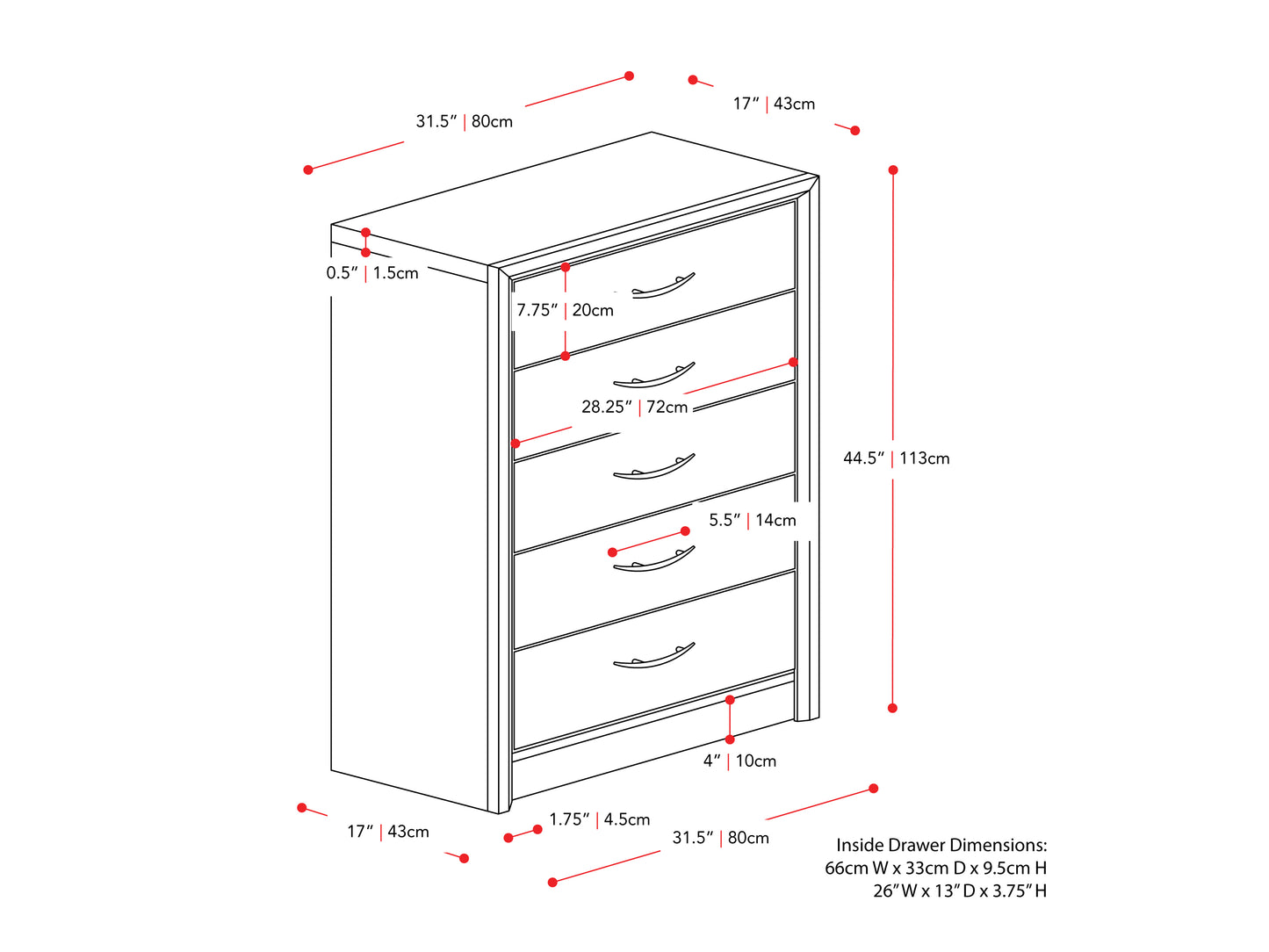 Tall Black Dresser with 5 Interlocking Drawers