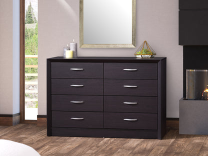 Wide Black Dresser with 8 Interlocking Drawers