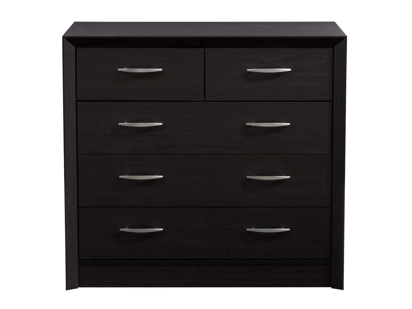 Mid-century modern black dresser with sleek lines, brass handles, and ample storage drawers.