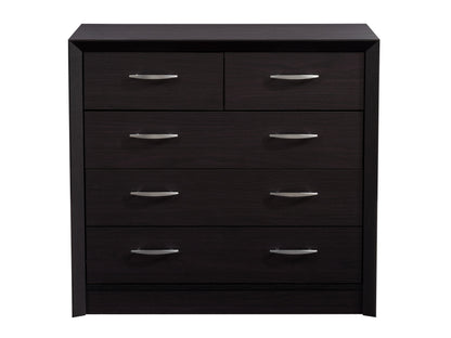 Mid-century modern black dresser with sleek lines, brass handles, and ample storage drawers.