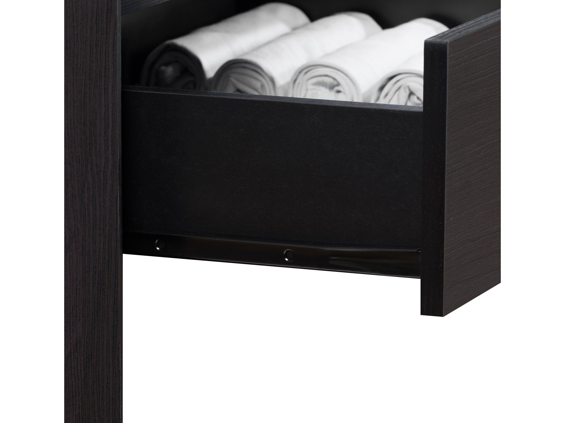 Black 8-drawer dresser with sleek handles, minimalist design, and smooth matte finish.