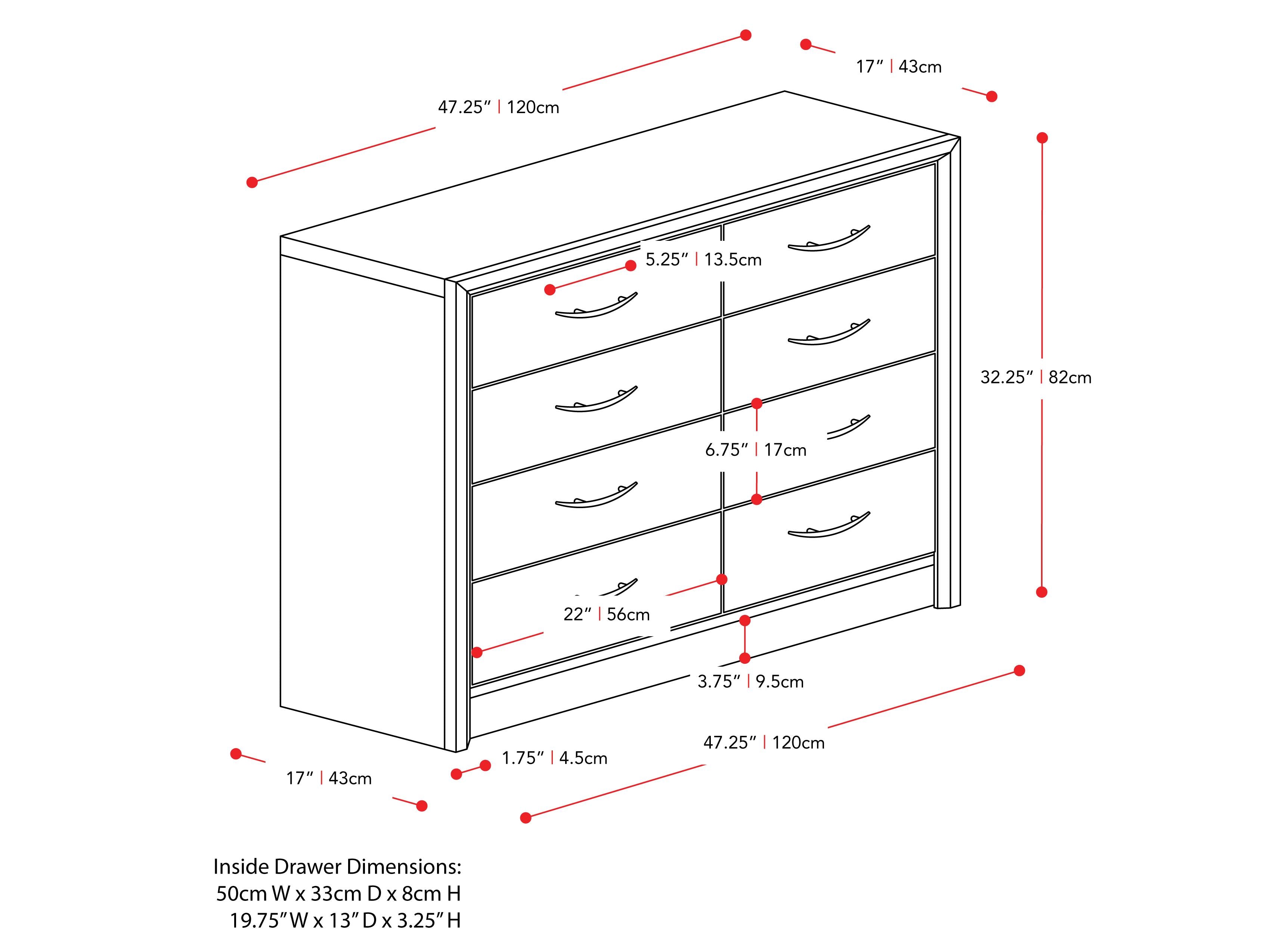 Black 8-drawer dresser with sleek design, metal handles, and a modern matte finish.