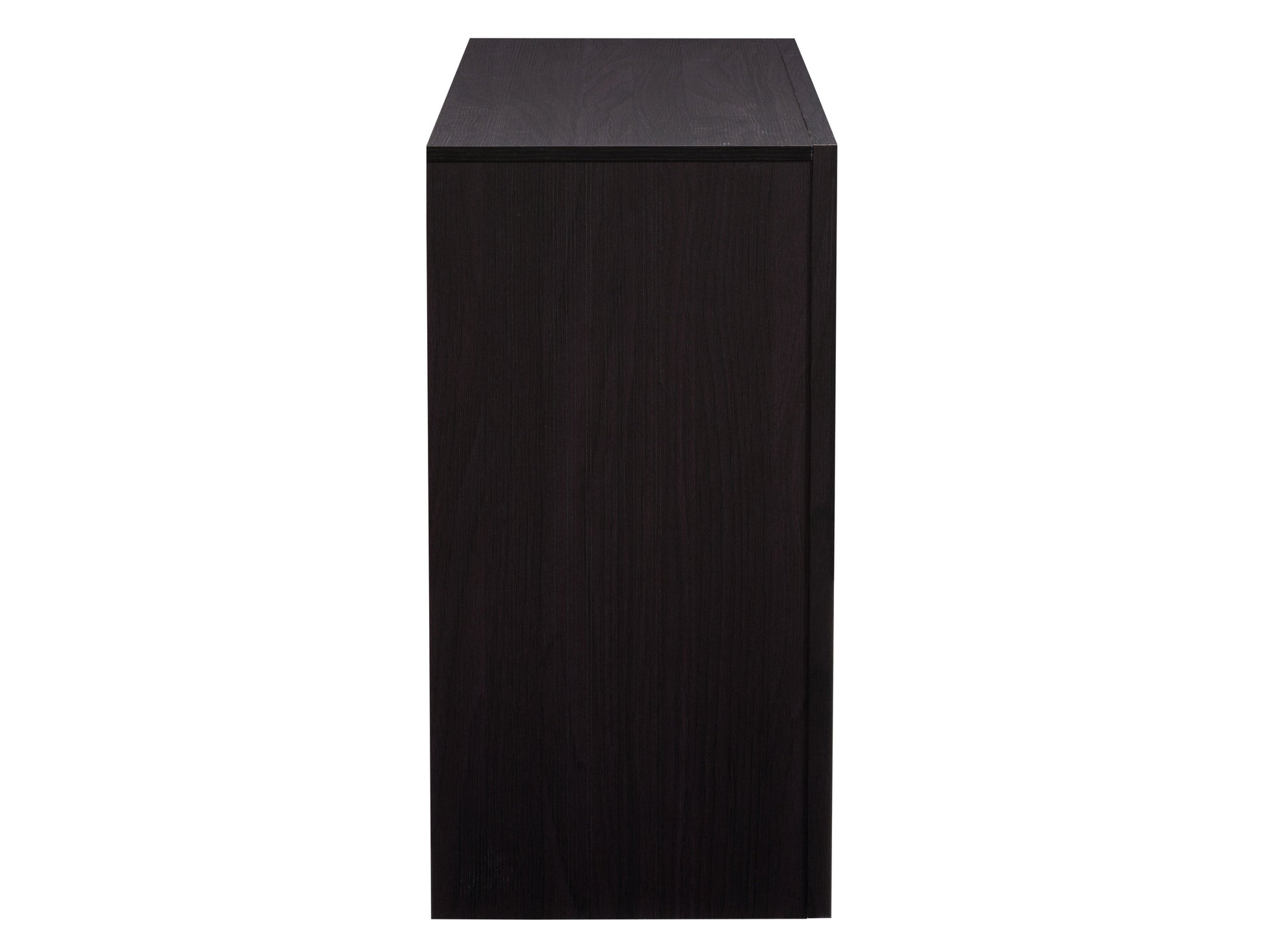 Black wooden 8 drawer dresser with sleek metal handles and a minimalist design.