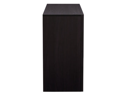 Black wooden 8 drawer dresser with sleek metal handles and a minimalist design.