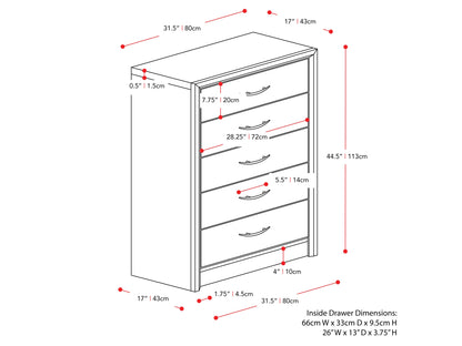 White washed oak tall bedroom dresser with multiple drawers and sleek handles.