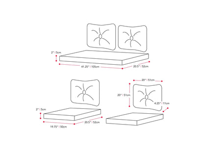 Warm white patio replacement cushion set, 7-piece, durable fabric, weather-resistant, fits various outdoor furniture styles.