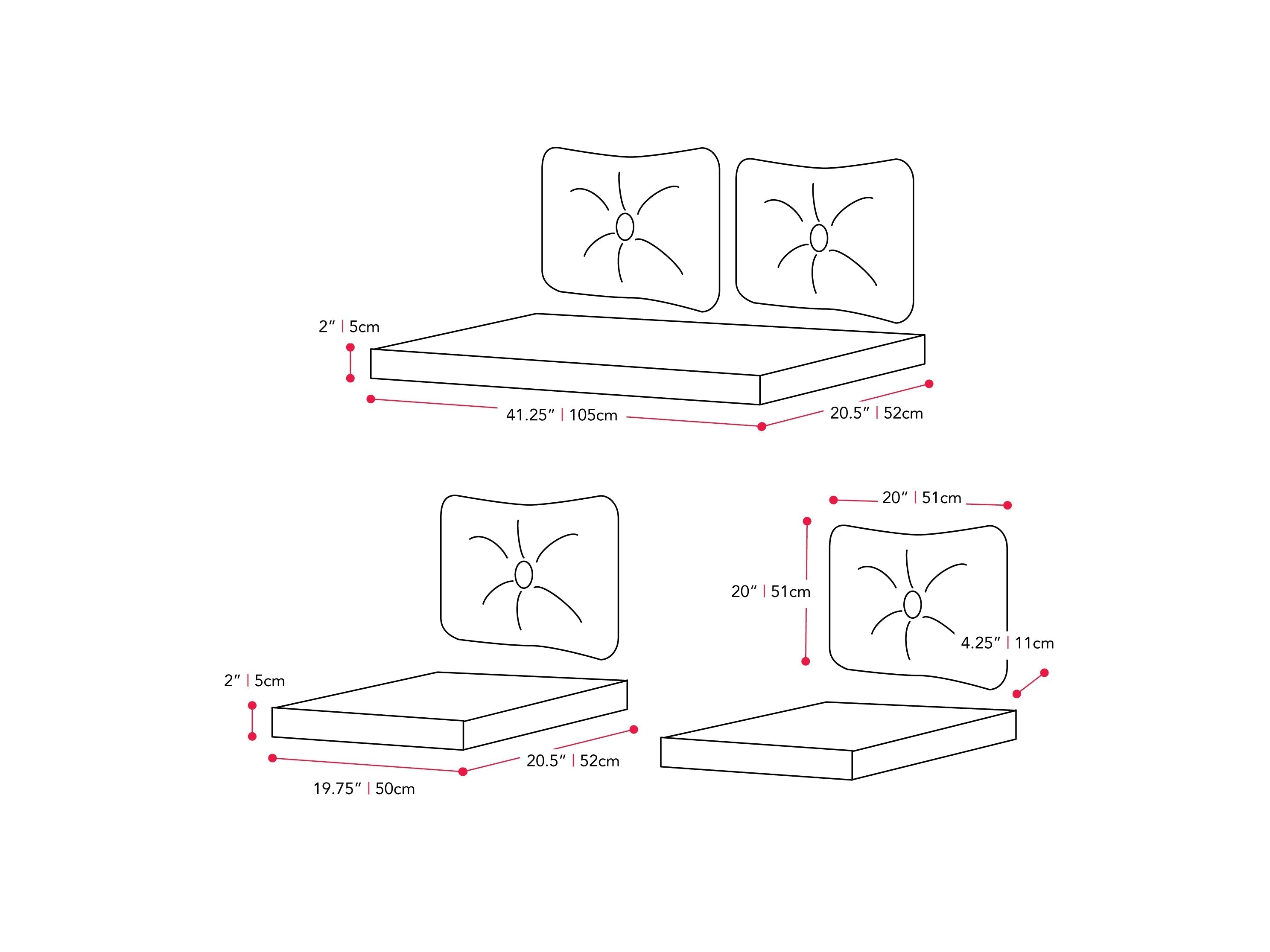 Red patio replacement cushion set, 7-piece, weather-resistant fabric, fits outdoor furniture, vibrant color, durable.