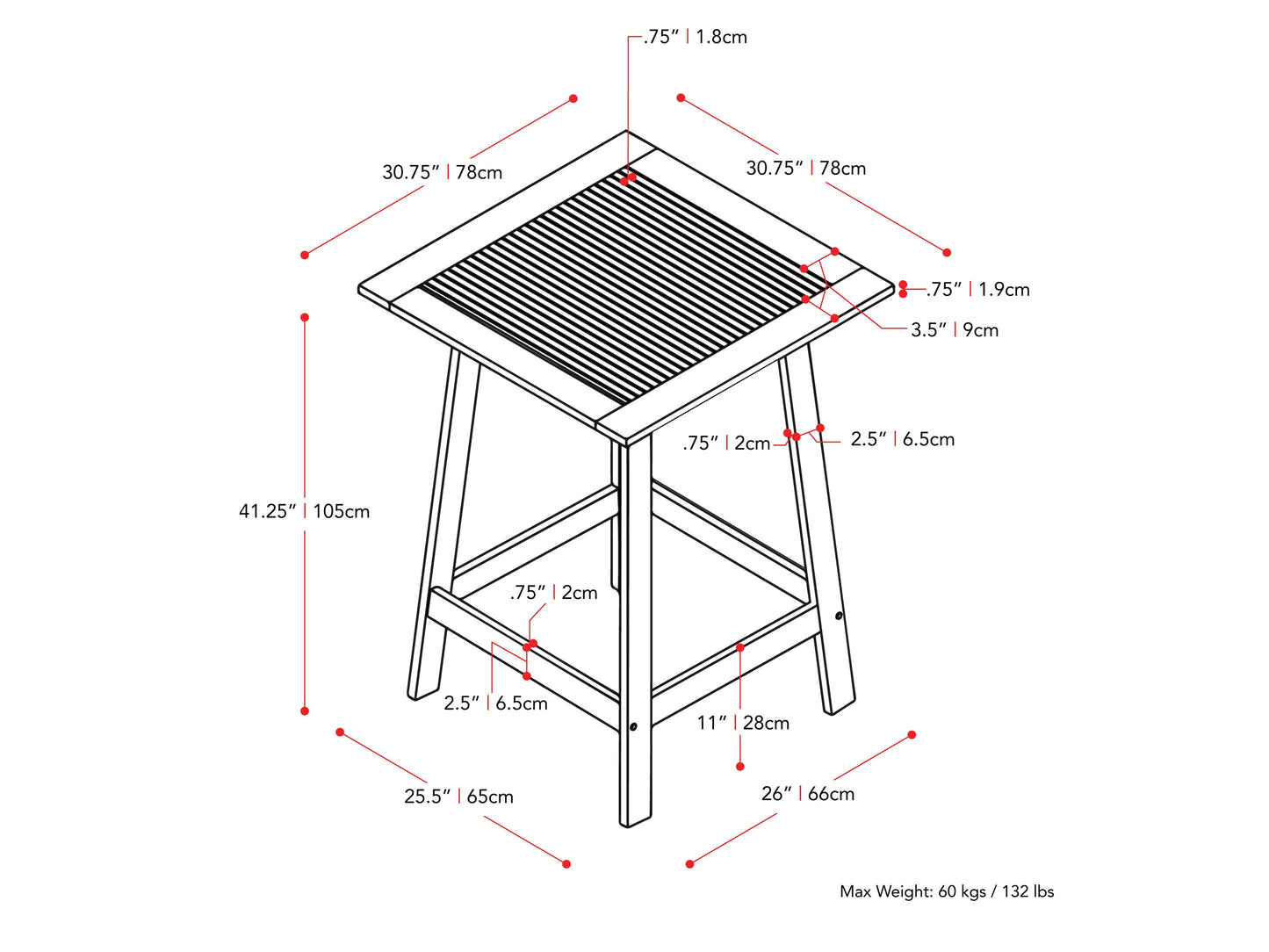 Brown outdoor pub table with metal frame, round wooden top, and weather-resistant finish.