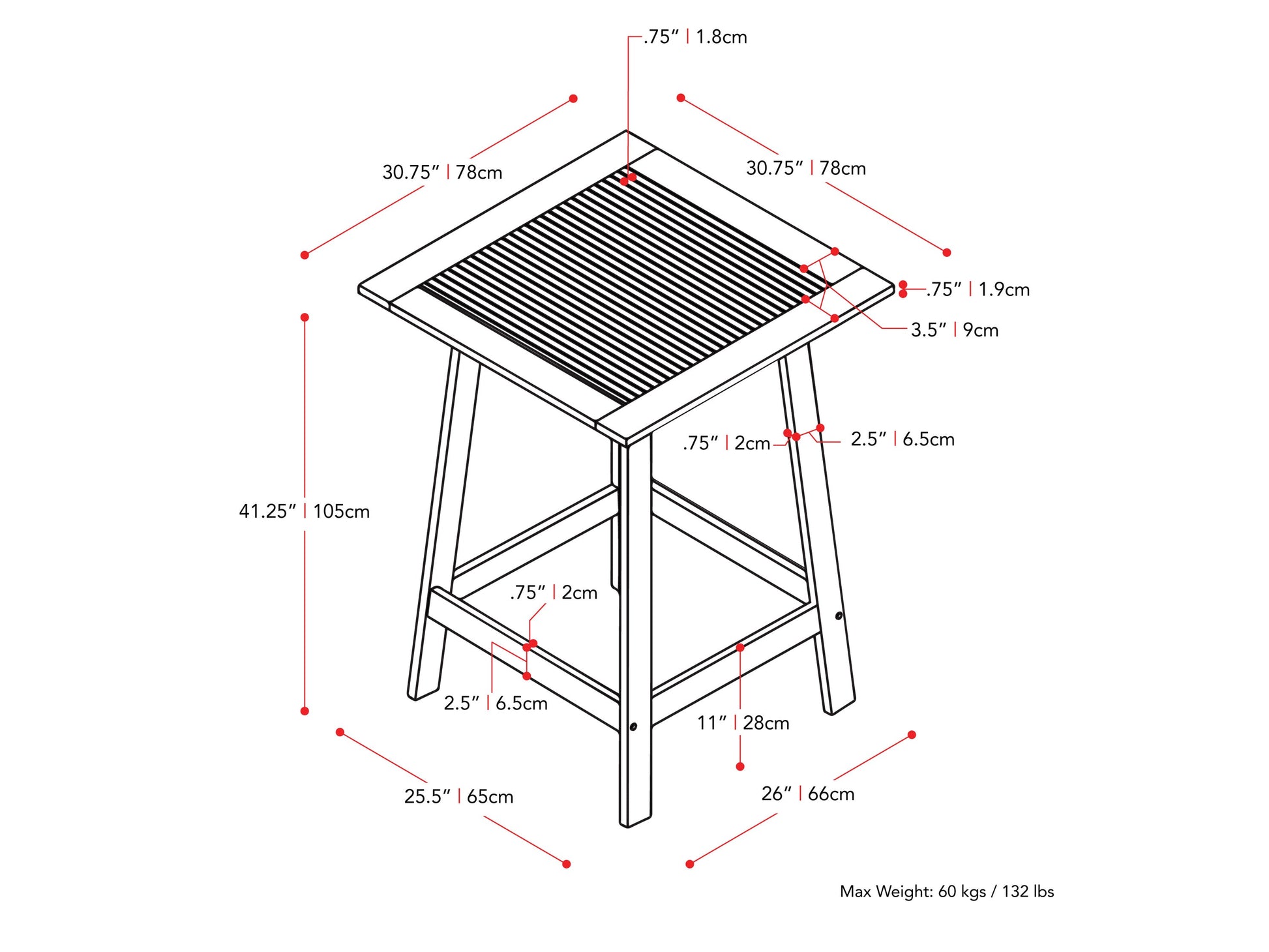 Brown outdoor pub table with metal frame, round wooden top, and weather-resistant finish.