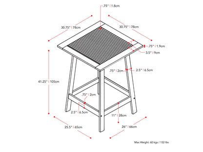 Brown outdoor pub table with metal frame, round wooden top, and weather-resistant finish.