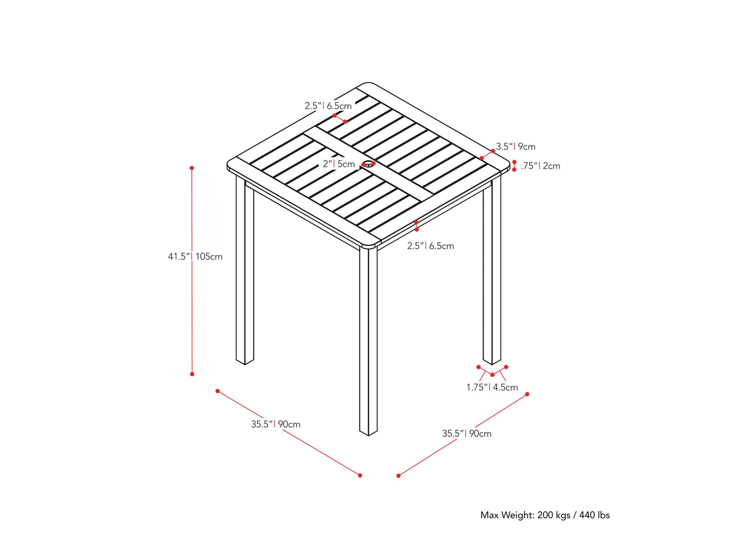 Brown outdoor bar height patio table with a sleek metal frame and weather-resistant finish.