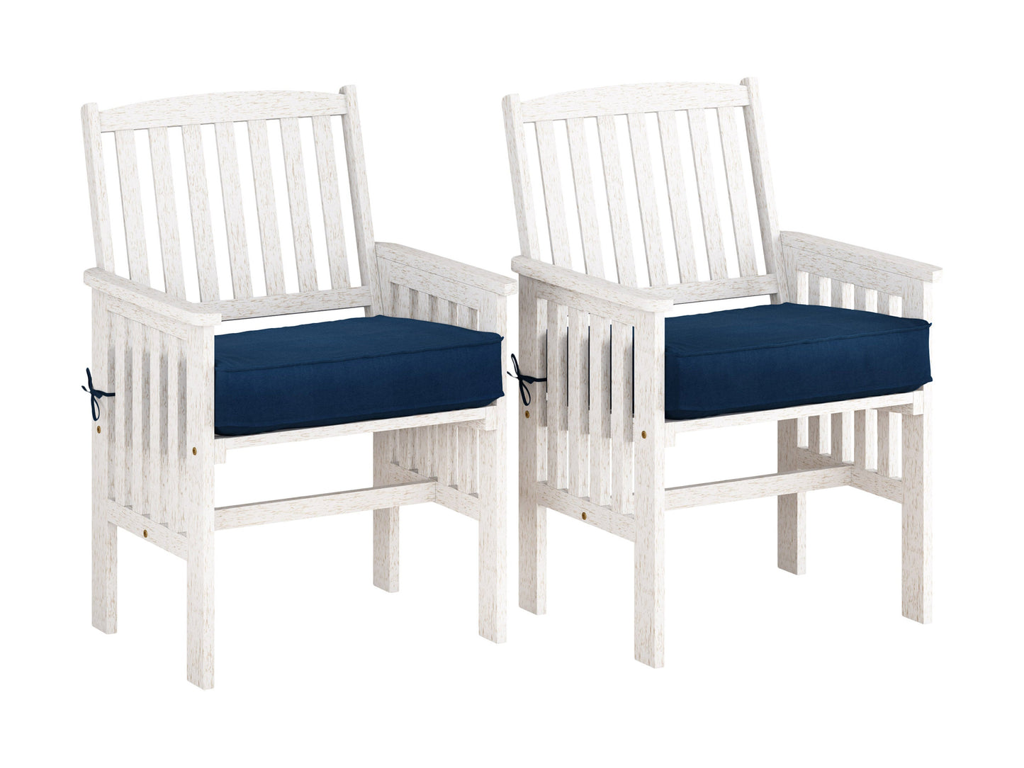 Washed white 3 piece patio set with cushioned seating, wicker texture, and glass-top coffee table for outdoor use.