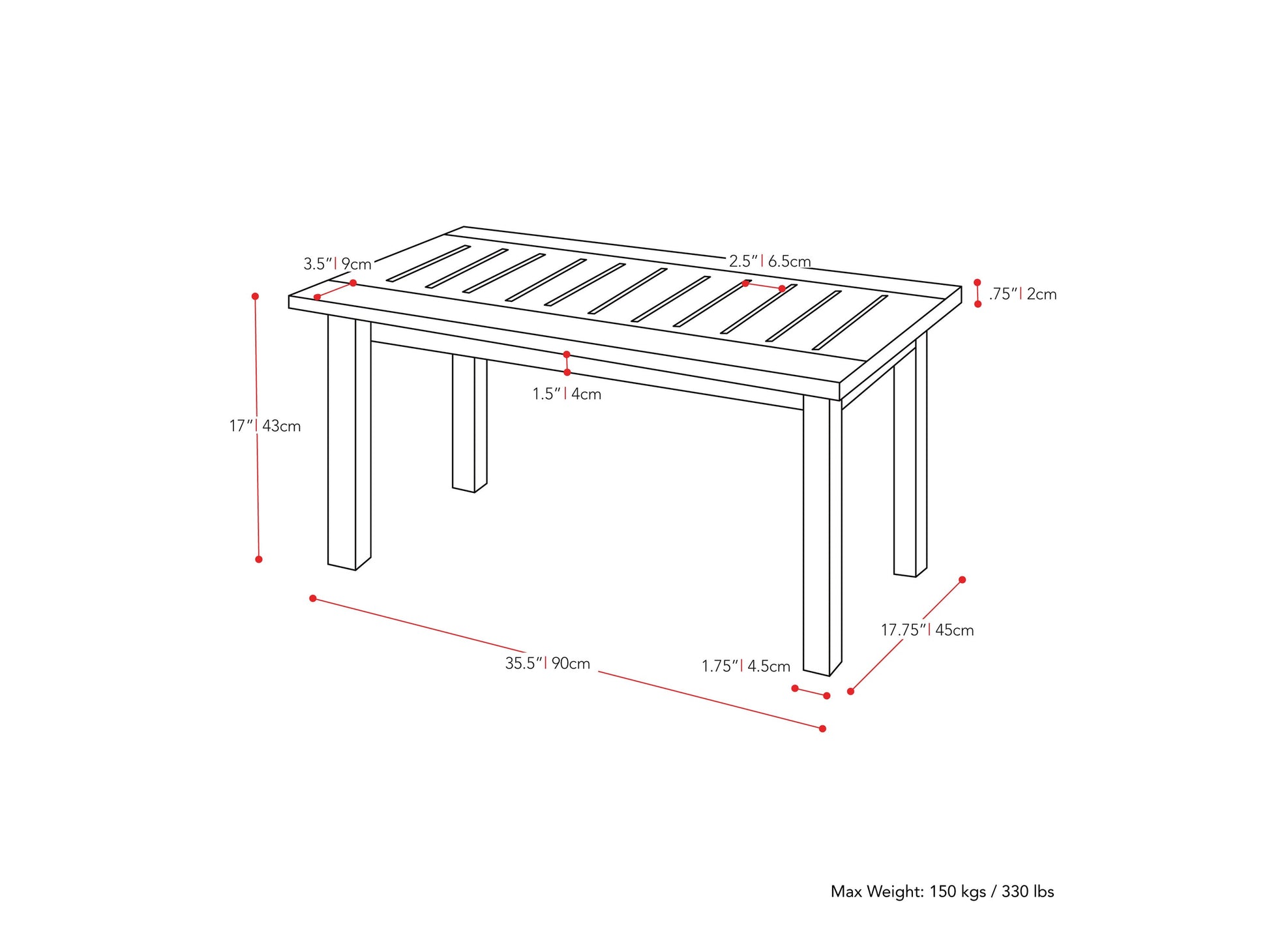 Washed white hardwood outdoor coffee table with slatted top and sturdy legs, perfect for patio use.