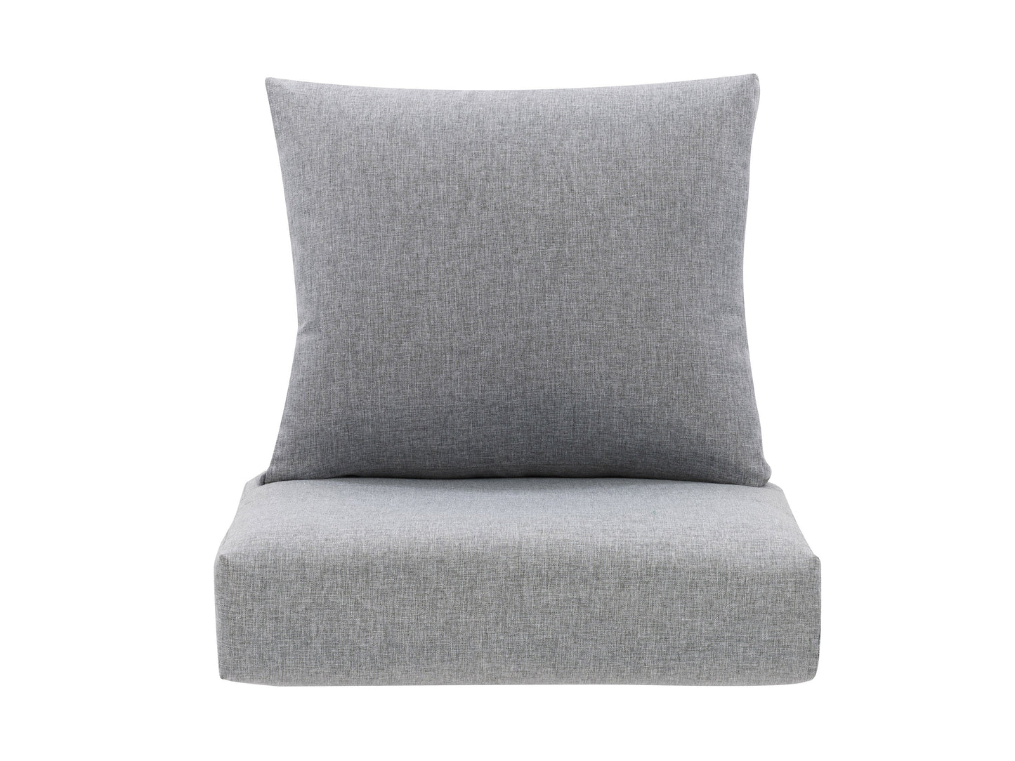 Grey patio replacement cushion set, 2-piece, for single chair, weather-resistant fabric, modern outdoor furniture accessory.