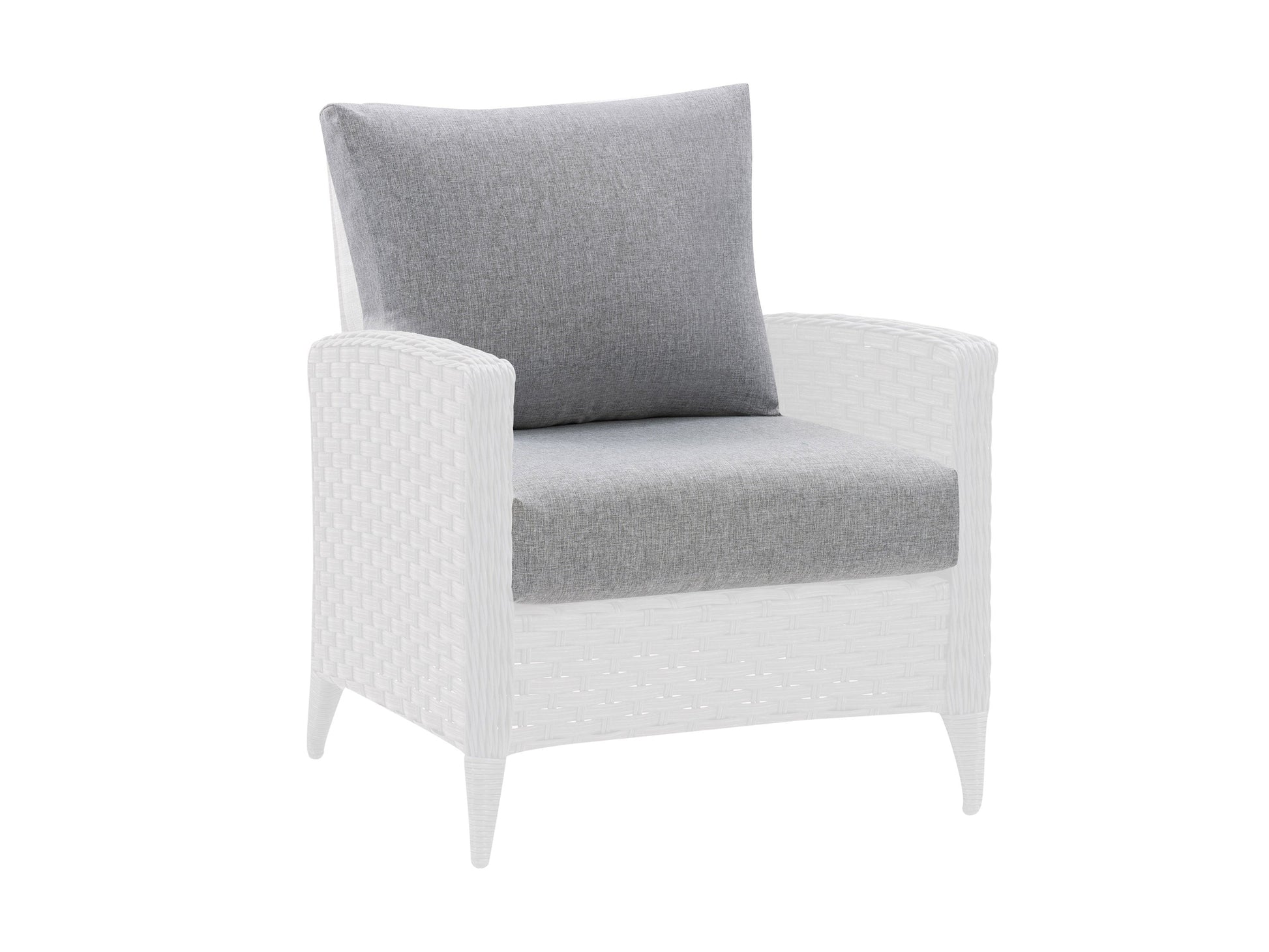 Grey patio replacement cushion set, 2pc, single chair, weather-resistant fabric, comfortable and durable design.