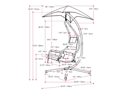 Light grey patio swing lounge chair with cushioned seat, sturdy metal frame, and weather-resistant fabric.