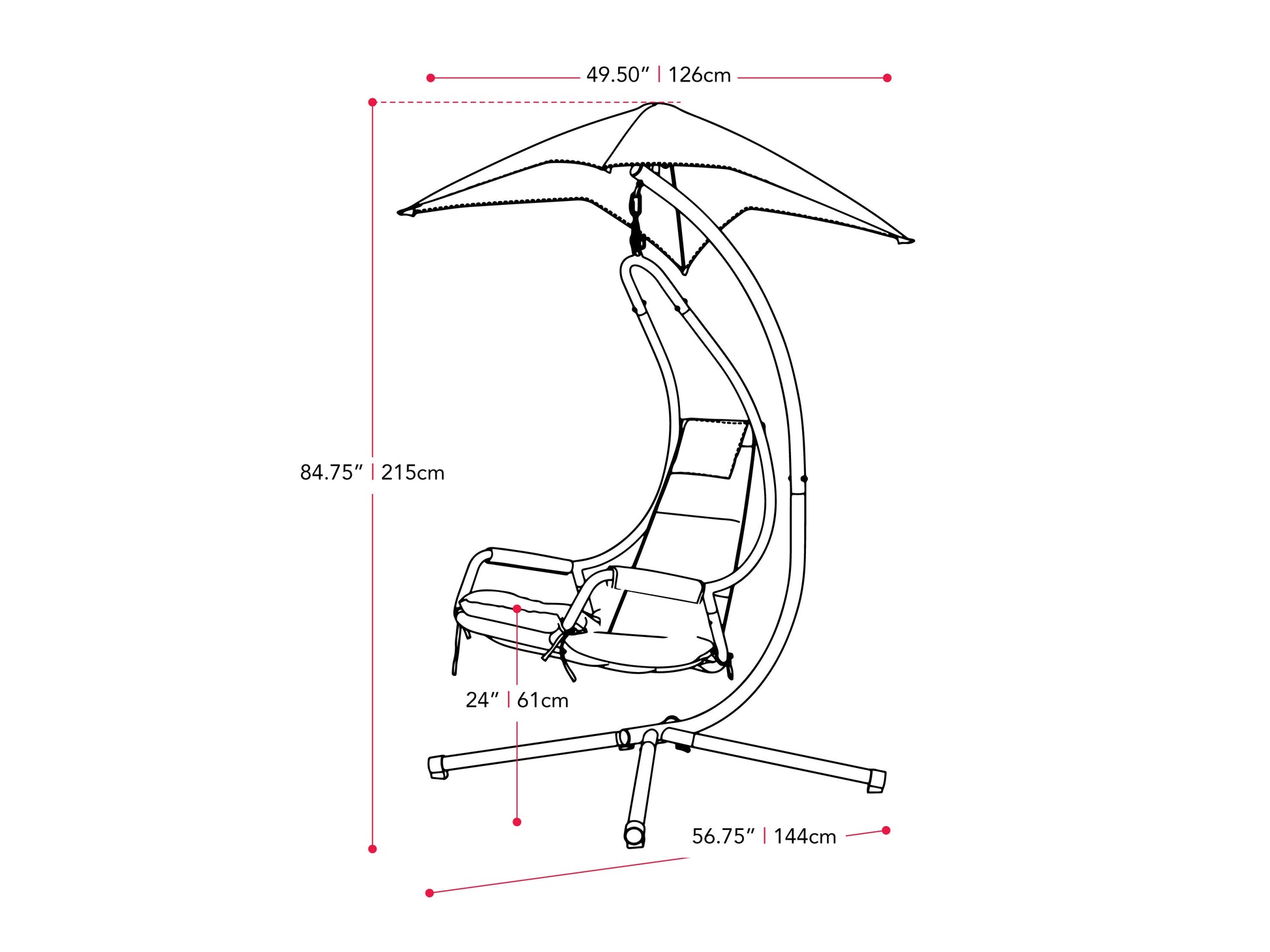 Light grey patio swing lounge chair with cushioned seat, weather-resistant fabric, and durable metal frame.