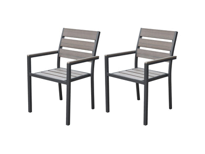 Charcoal grey patio dining chairs set of 2 with cushioned seats and sturdy metal frames.