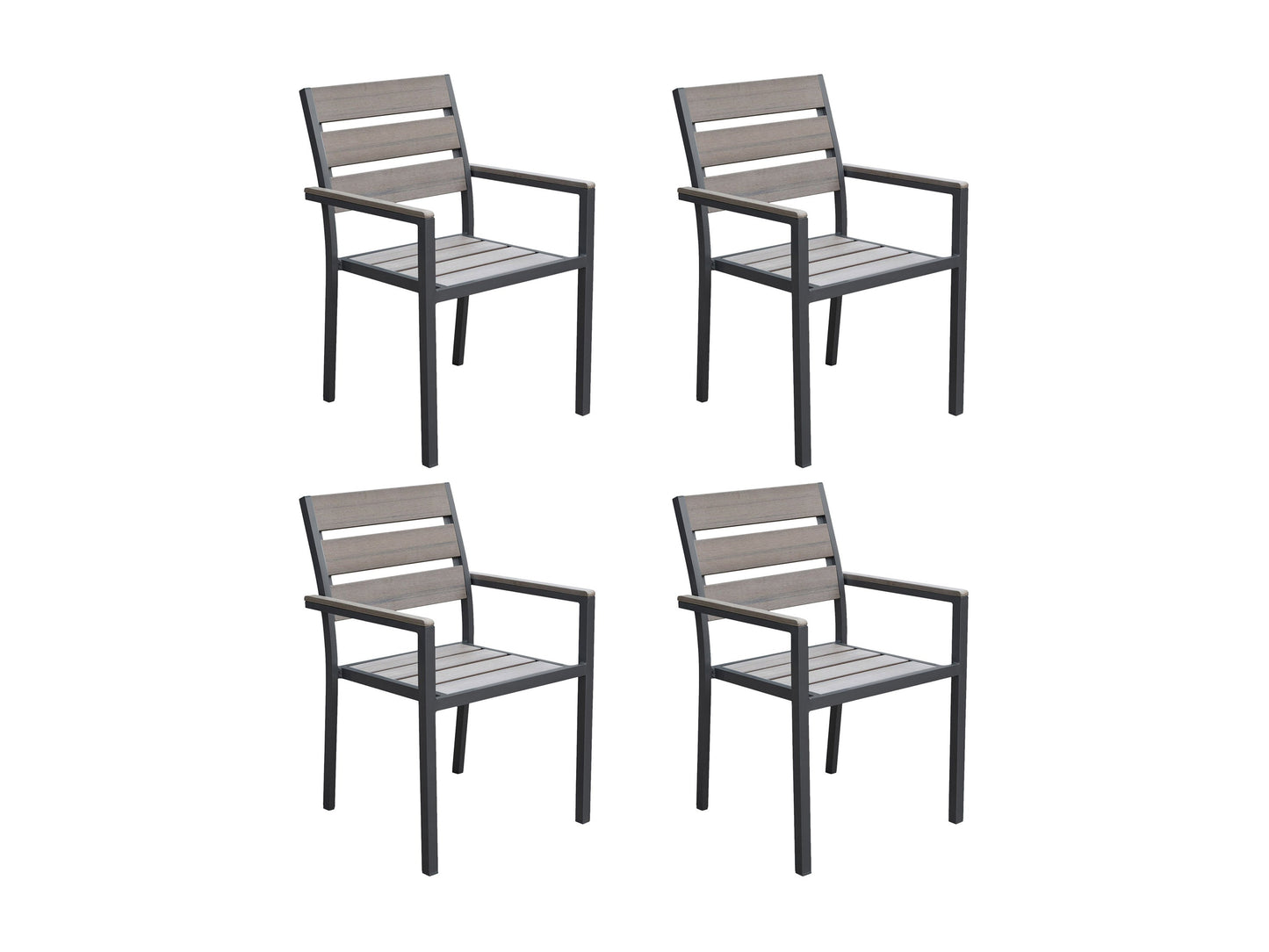 Charcoal grey patio dining chairs set of 4 with cushioned seats, metal frames, and weather-resistant fabric.