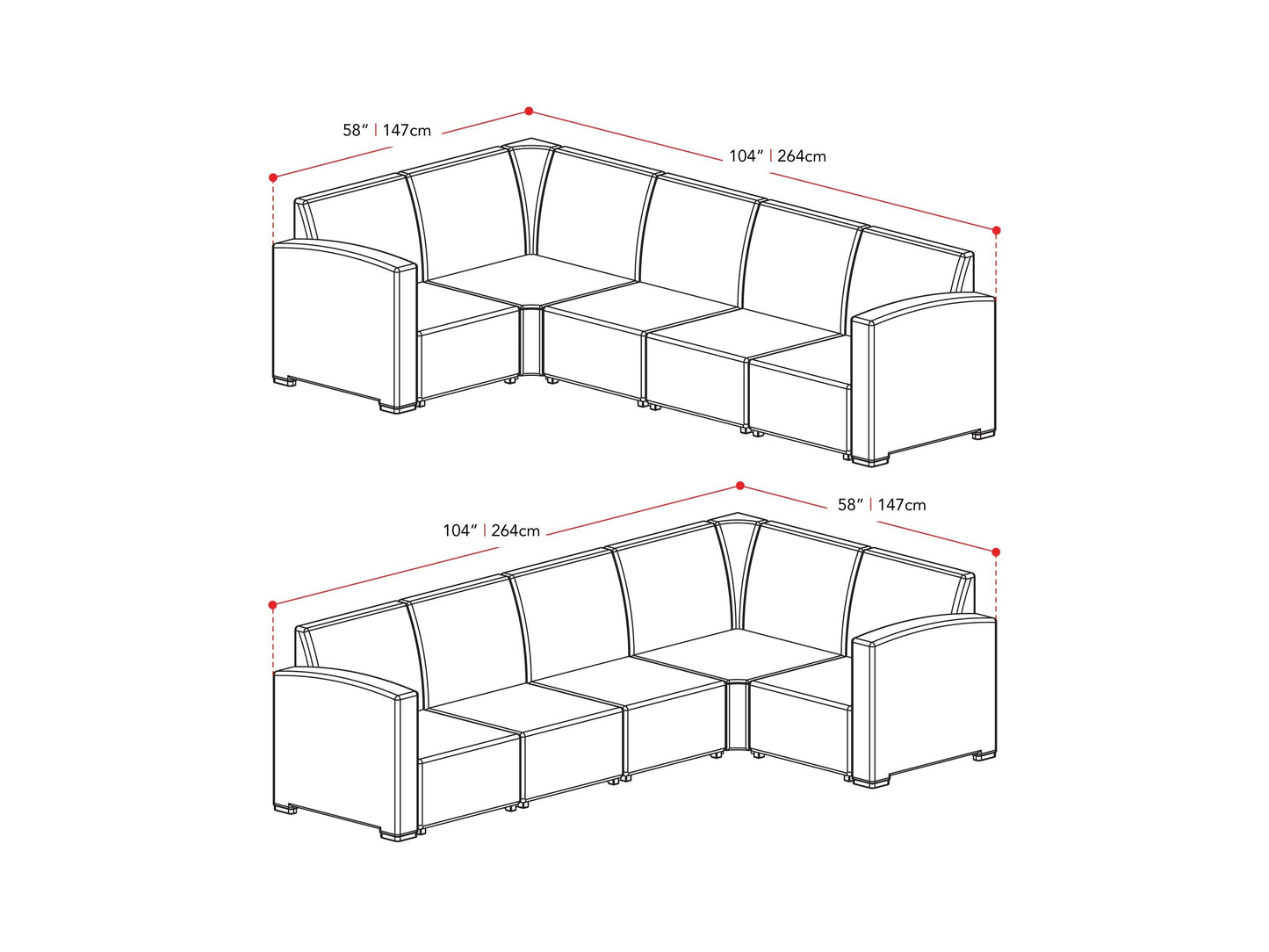 Black outdoor wicker sectional set with plush white cushions, 6-piece patio furniture for modern outdoor living.