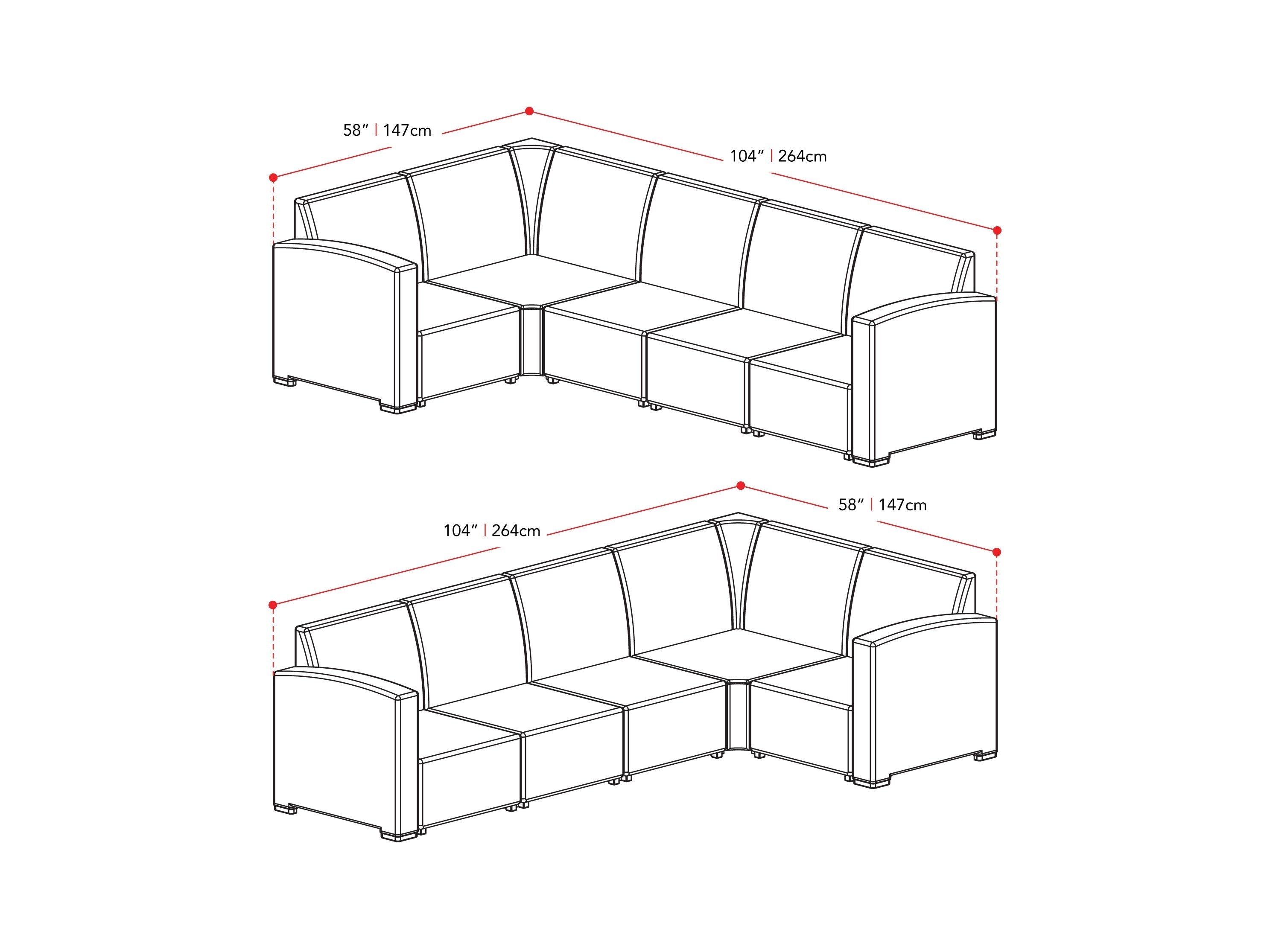 Black and blue outdoor wicker sectional set, 6-piece, with cushions and a modern patio design.